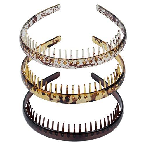 AUEAR, Pack of 3 Teeth Comb Headbands for Women Fashion Plastic Headbands Hair Accessories 3 Colors