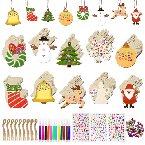 Lymshine 100 Stück Weihnachtsbaumschmuck Holz Deko - Holzanhänger...