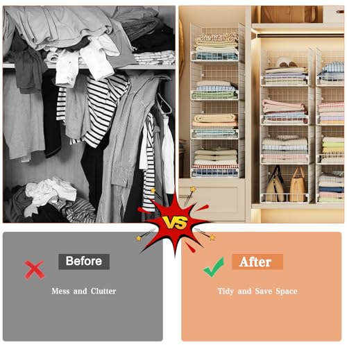 Image of 5-Tier Stackable Closet Storage Shelves, Closet Organizers and Storage Basket, Foldable & Stackable Closet Organizers for Closet System, Space-Saving Closet Shelf for Home ,White(Patent No. 30022416)