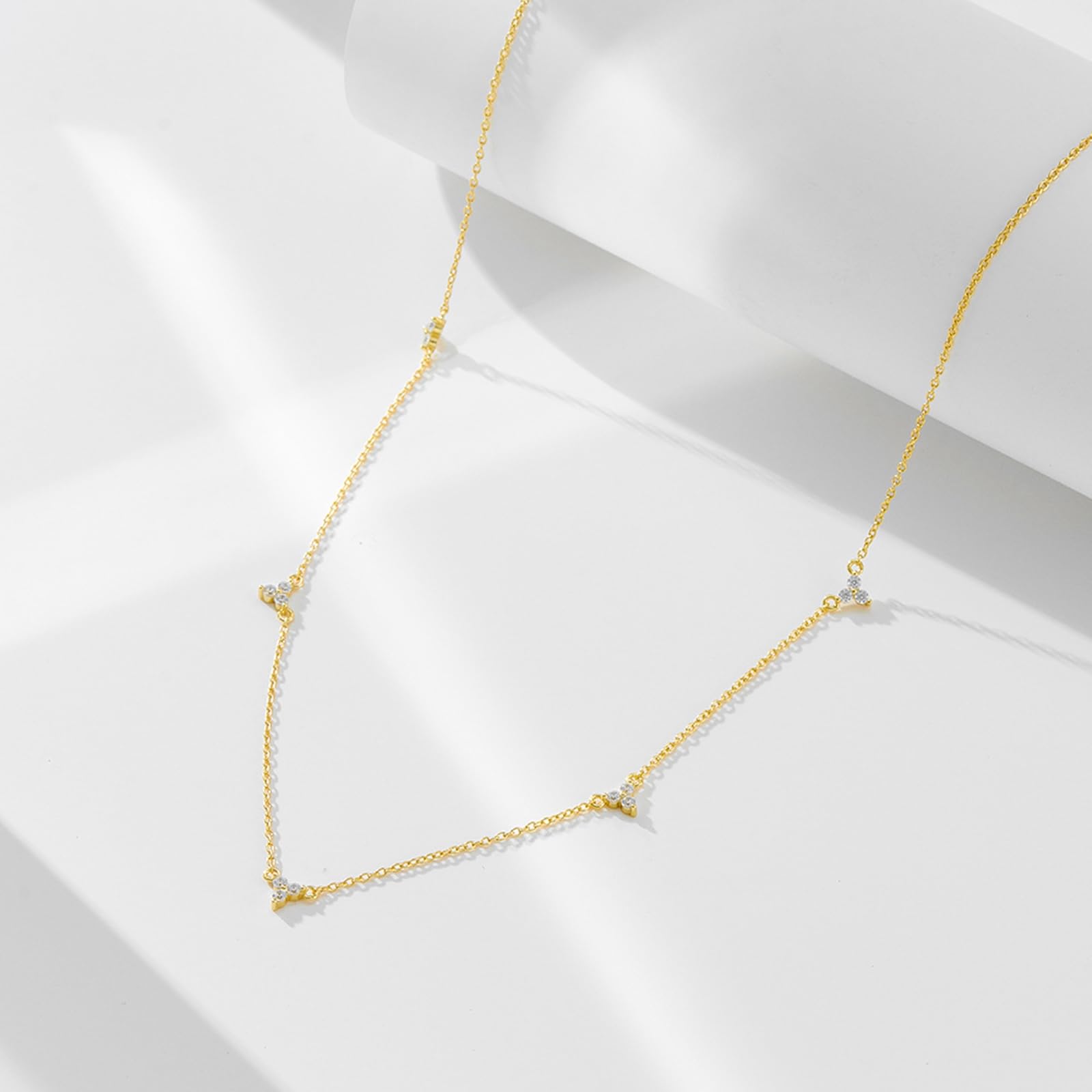Elegantes collares largos para mujer, cadena de oro amarillo de 9K/14K/18K con diamante creado en laboratorio, collar de lágrima Rolo para mujer, 38+5 cm