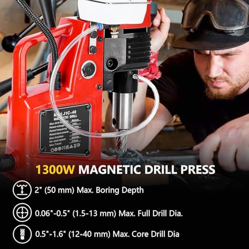Image of Mag Drill Press, 1300W Power Magnetic Drill Presses, 1.6″ Boring Diameter, 810 RPM, 10 Speed for Industrial & Home Improvement