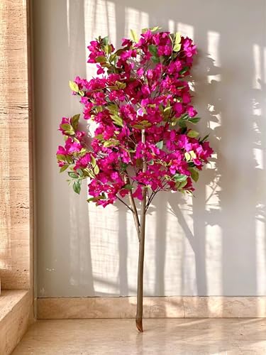 Image of Premium Artificial Bougainvillea Plant with Pot (4 Feet) Tall Faux Flower Tree | Realistic PVC Leaves & Fabric Flowers | Decorative Plant for Home, Office, Balcony & Living Room Decor