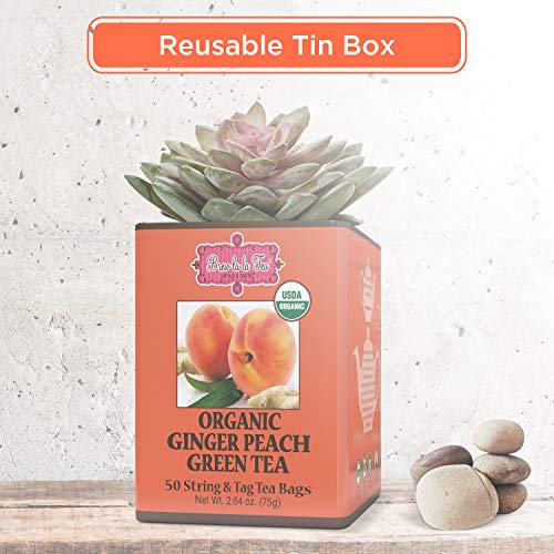 Image of Brew La La Organic Green Tea - Natural Ginger Peach Flavor - 50 Double Chambered Tea Bags - Low Caffeine - USDA Certified Organic - NonGMO - Gluten Free