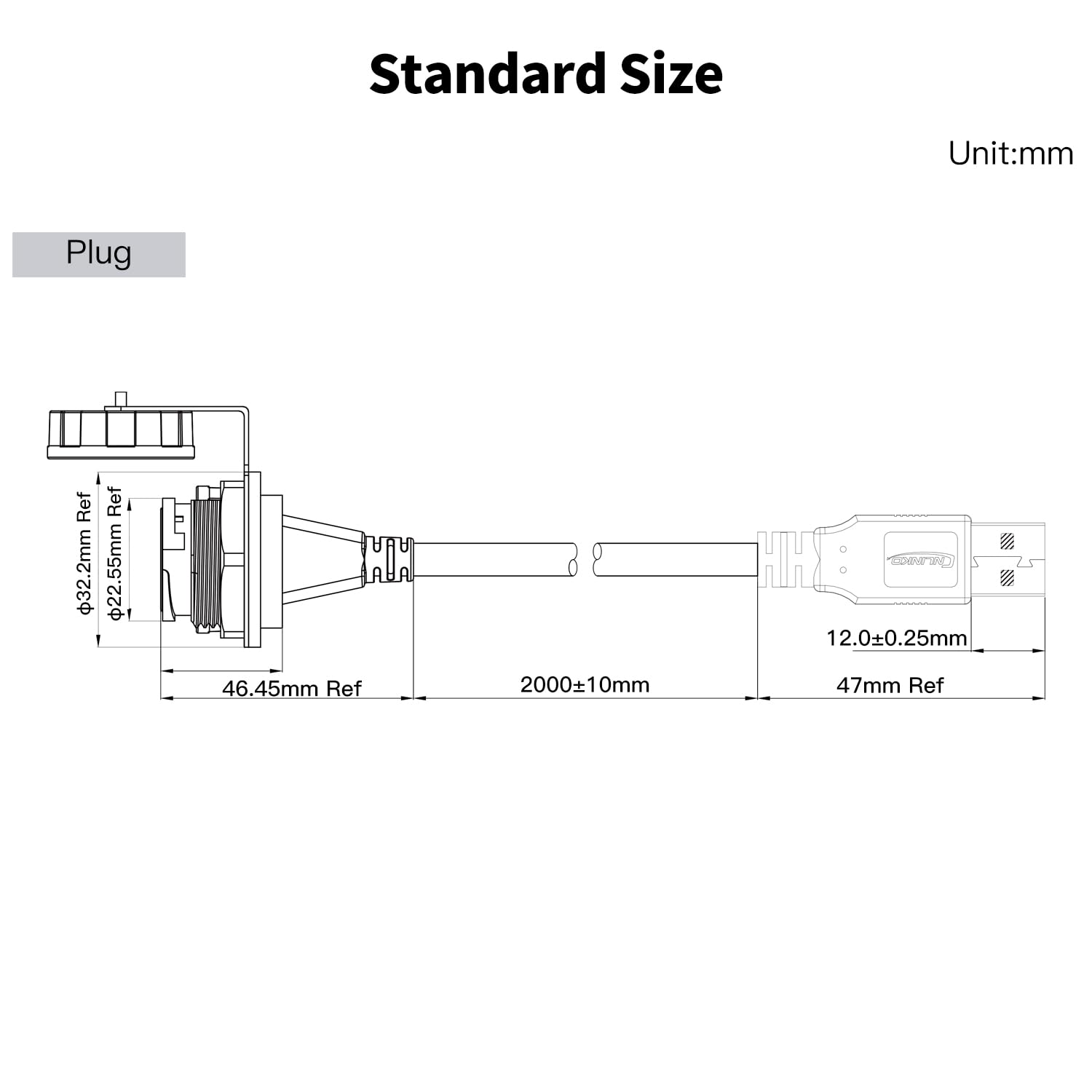 CNLINKO USB 3.0 Connector with 2M Cable, Type A Female Panel Mount Receptacle Socket Male Plug Outdoor Waterproof IP67 Industrial Data Power Connector