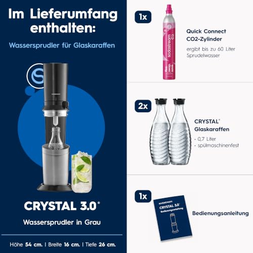 SodaStream CRYSTAL 3.0 Wassersprudler - 2x 0,7L Glaskaraffe & CO2-Zylinder – Ansicht 4