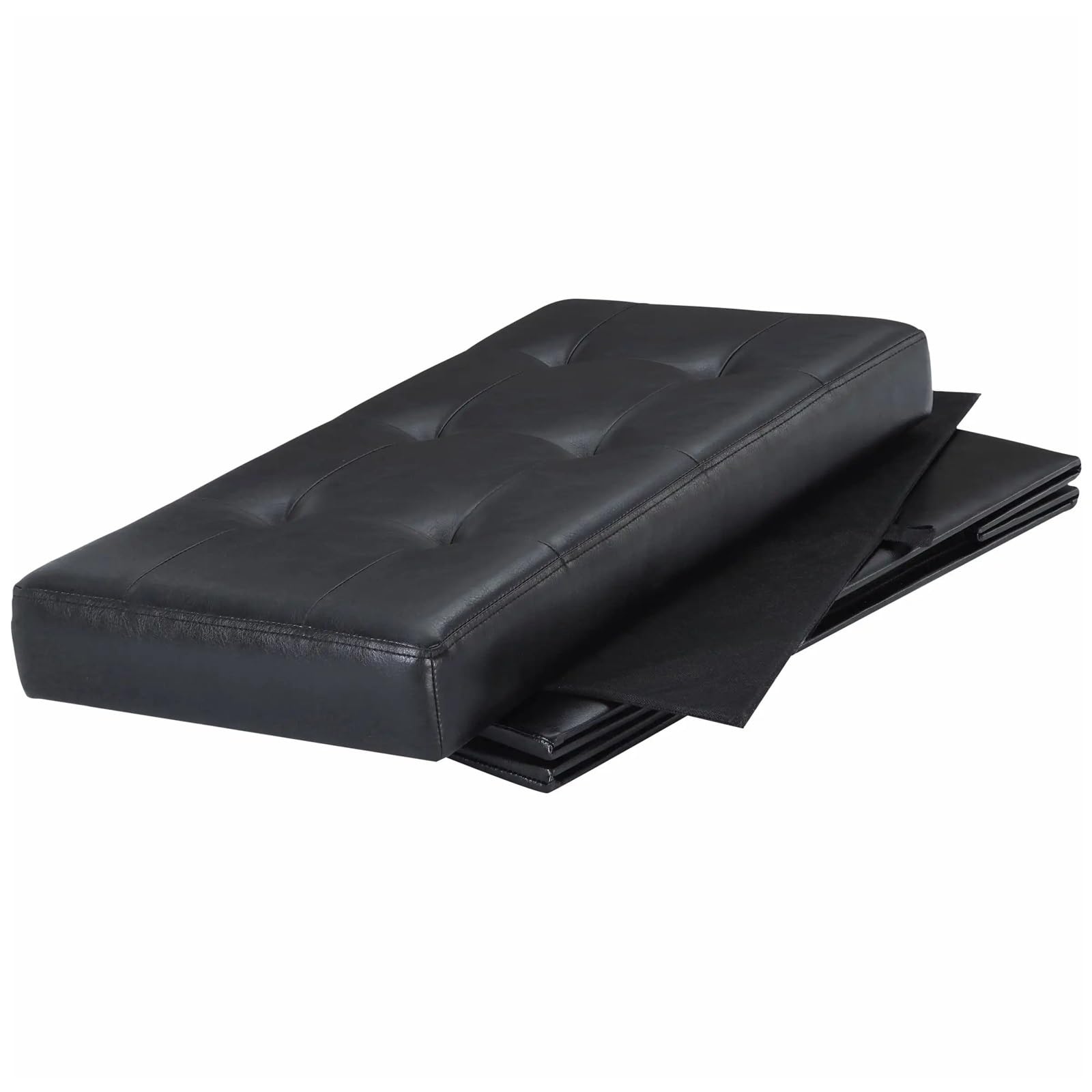 Taburete de Almacenamiento Plegable de 30 Pulgadas, Banco de Cuero sintético Negro Acolchado, Taburete otomano con reposapiés for Entrada al Dormitorio