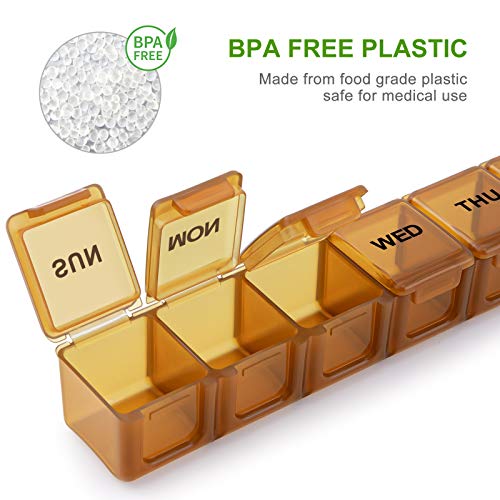 Image of BUG HULL Weekly Pill Organizer Large 2 Packs, Extra Large Travel Pill Organizers, Pill Box 7 Day, Travel Pill Case, Medicine Pill Organizer for Vitamins, Supplements and Medications (Brown+White)