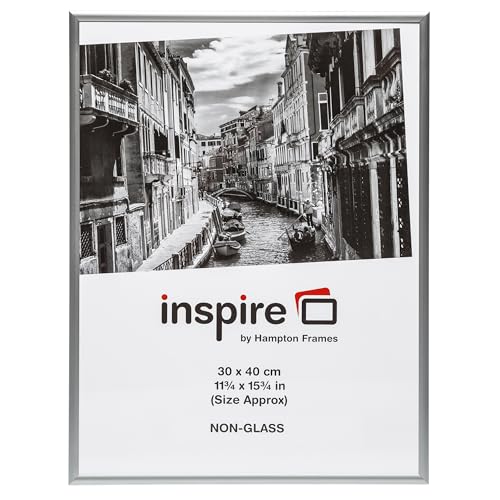 Hampton Frames | Photo Picture Poster Frame | 12x16 (30.4x40.6cm), Silver, Rectangular, Aluminium | Non-glass Perspex Front, Wall Hanging, Easy Access Spring Clips | Modern Display Solution