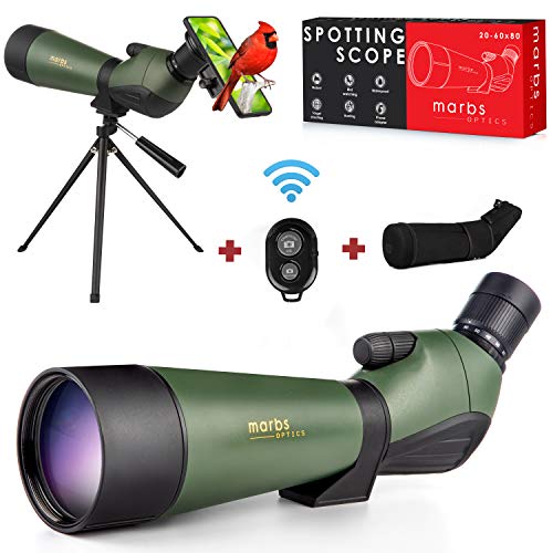 MARBS 20-60x80 Spotting Scope with Tripod, HD Dual Focusing, BAK4 Prism, Phone Adapter, Remote Control & Carrying Bag- Spotting Scopes for Target Shooting, Bird Watching, Hunting & Astronomy