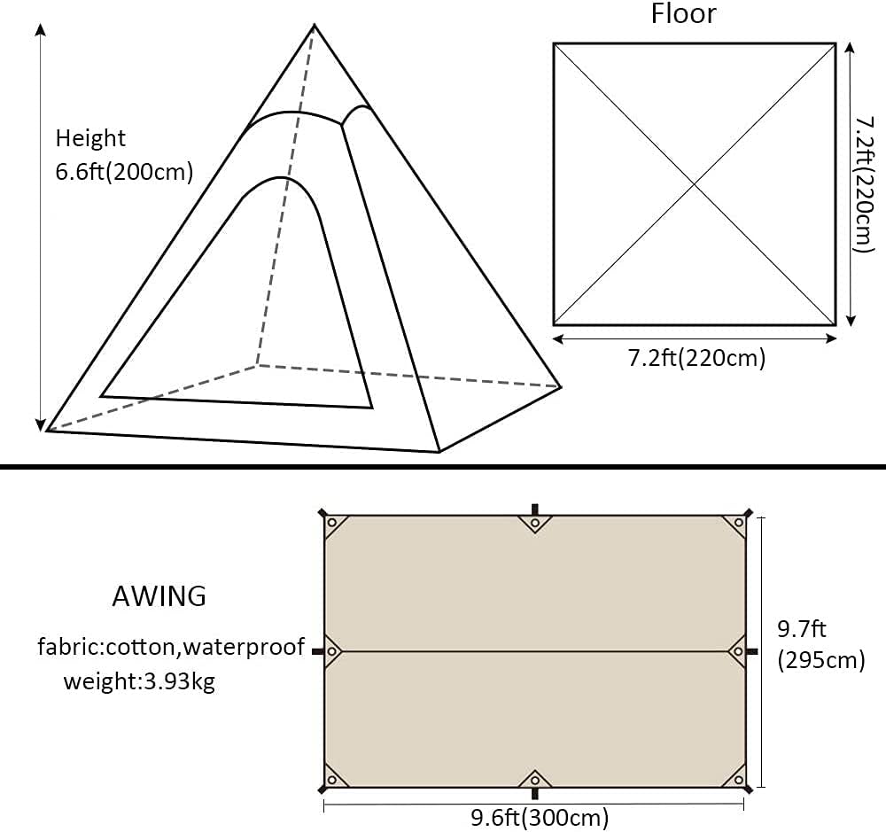 WINTENT Waterproof Cotton Canvas Teepee Tent with Stove Hole for 2-3 Persons