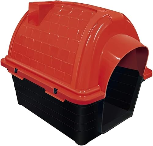 Casinha Iglu para Cachorro, Plástico Resistente, Vermelho e Preto, Para Raças Pequenas
