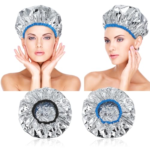 2 cappucci termici per condizionamento profondo, per il trattamento dell'olio, a doppio strato, in alluminio, riutilizzabili, per la lavorazione dei capelli, per la tintura di capelli lunghi e spessi