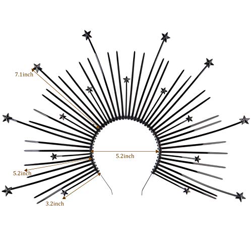 Fantherin Women’s Mary Halo Crown Headband Zip Tie Spiked Halo Crown Goddess Headpiece Headdress for Cosplay Costume Party (Star-Black)