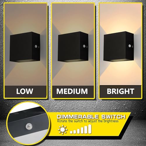 Image of 2 Pack 12W Stepless Dimmable Square Wall Sconce, Built-in Dimmer 3000K Flicker-Free COB Hardwired Aluminum Wall Lamp, Indoor Wall Light for Bedroom Kids Room Hallway