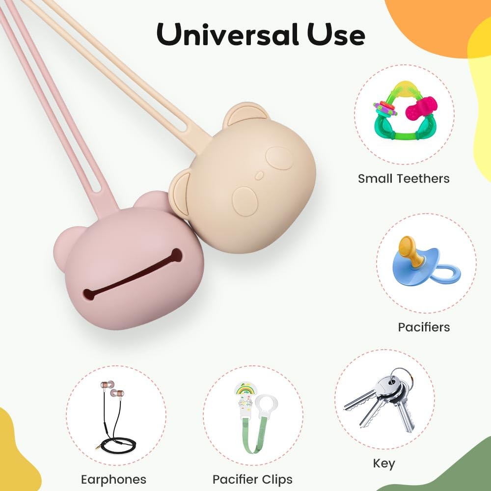 Tetine Bibs Lot De 2 Boite A Tetine Bebe Silicone Pour Bébé, Boite A Sucette Bebe Sans BPA En Silicone Pour Sucette, Range Portable Tétine Bébé Pour Voyage-Beige Et Rose Bavette Plastique