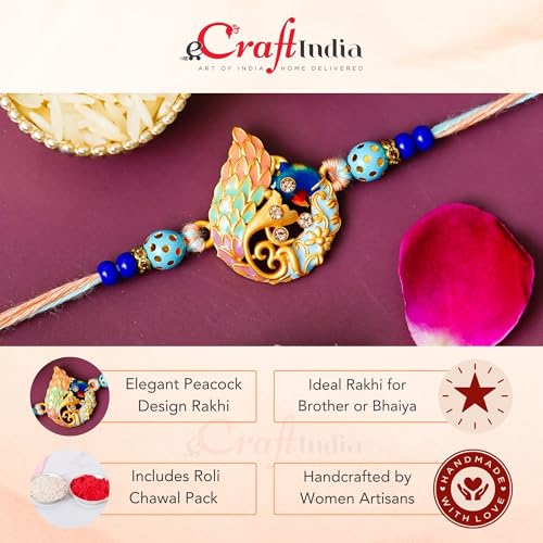 Image of eCraftIndia Designer Pearls Rakhi with Roli Chawal Pack and Raksha Bandhan Greeting Card