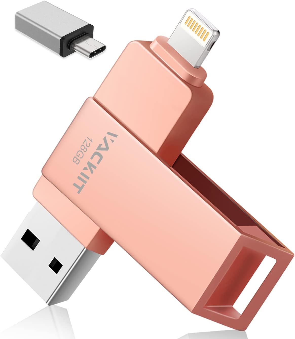 Pendrive 128gb para iPhone, Apple Autorización Vackiit Pendrive Tipo C Lightning Memoria USB 3.0 Externa Photo Stick para iPad Mac iOS OTG Android Teléfono PC con MFI Lightning,USB 3.0,USB C 3 in 1