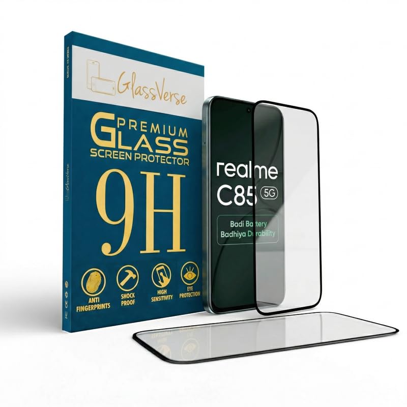 Image of GlassVerse PureView Tempered Glass for Realme C85 5G | Crystal Clear, 9H Hardness Screen Protector, Edge to Edge, Case Friendly, Hassle-less Installation Kit Included. (Pack of 2)