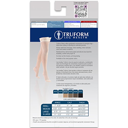Image of Truform Sheer Compression Stockings, 15-20 mmHg, Women's Thigh High Length, 20 Denier, Beige, X-Large (Pack of 2)