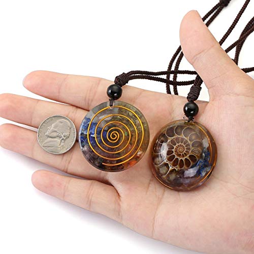Jovivi AJ2000707 7 Chakra Gemstone Reki Healing Crystal Necklace Round Circle Shape Ammonite Fossil Chip Stones Resin Pendant Necklace thumb #7