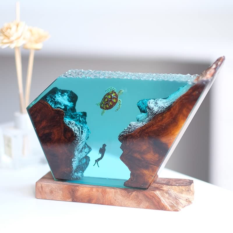 Diver and Turtle Night Light, Resin Luminous Decorative