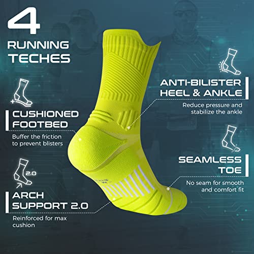 Image of Compression Running Socks 3 Pairs, Cushion Crew Socks, Anti-Blister Moisture Wicking Athletic Hiking Basketball Socks