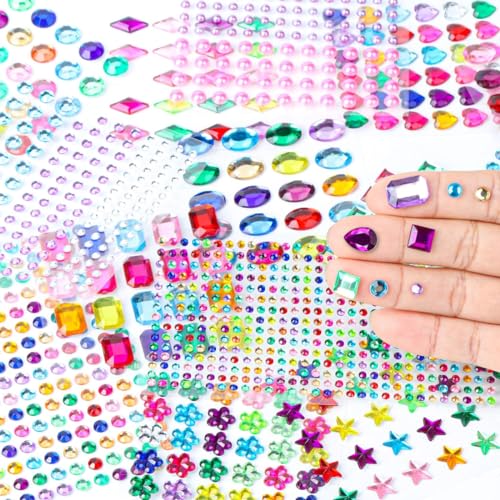 Image of MAYCREATE 1782pcs Rhinestones Pearl Stickers for Craft Makeup, Bling Sticky Gems Face Stickers, Acrylic Self-Adhesive Assorted Shape & Color Stone Sticker for Scrapbooking, DIY Phone Case