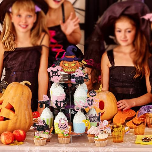 Gyufise ZN0633-16-P 24Pcs A Baby Is Brewing Halloween Cupcake Toppers Blue Glitter Carriage Bottle Girl Baby Shower Cupcake Picks thumb #3