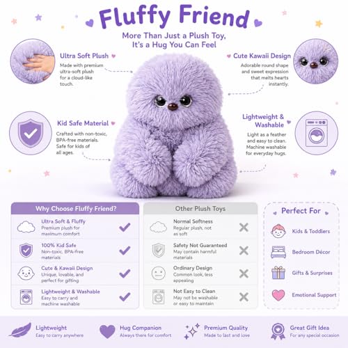 Image of MONEX Garments Cute Fluffy Plush Toy Set for Kids, Soft Kawaii Stuffed Animal Doll for Bedroom Decor & Gift, Pastel Purple Pink White Plushies