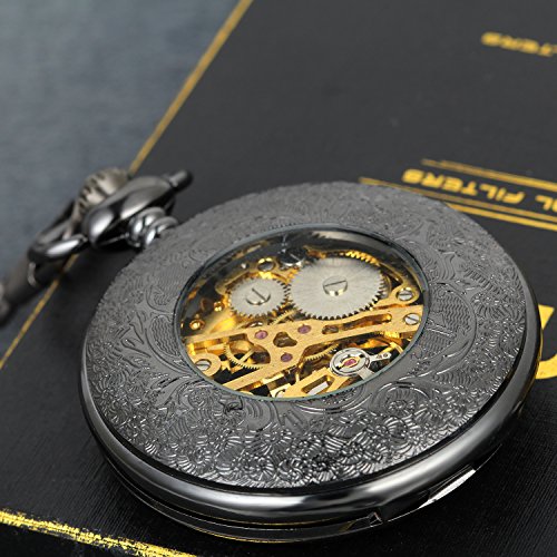 Image of JewelryWe Antique Mechanical Pocket Watch Retro Classic Mechanical Hand-Wind Pocket Watch Steampunk Fob Watch Pendant Watch with Chain, for Father's Day