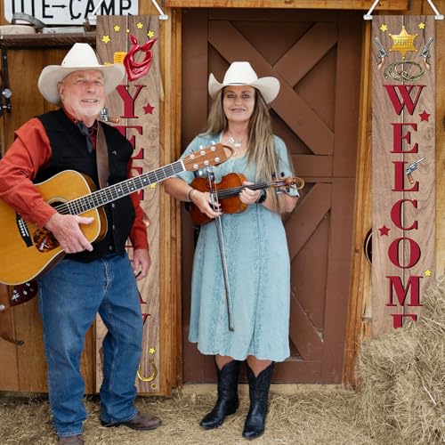 Image of Avezano Wild West Cowboy Banner Yee Haw Welcome Porch Signs Western Cowboy party decorations for Birthday Baby Shower Indoor Outdoor