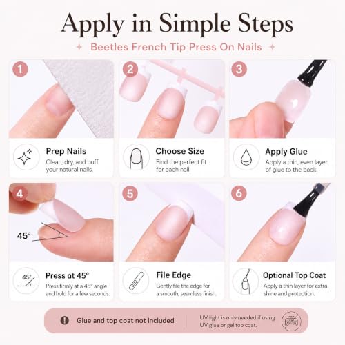 Image of Beetles French Tip Press On Nails, 150Pcs Short Square Cat Eye Nails | Pre-Designed Blush French Tips with Glassy Cat-Eye Shine, 15 Sizes, Nail Tips Only for At-Home DIY Manicures
