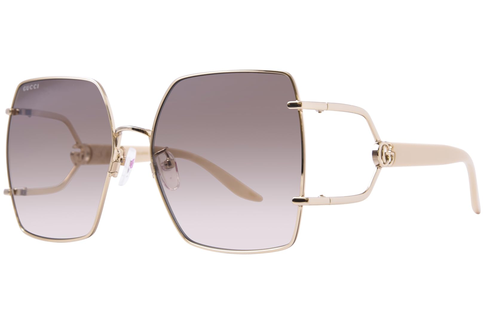 Gucci GG1564SA 003 Sunglasses Women's Gold/Ivory/Brown Rectangle Shape 61mm