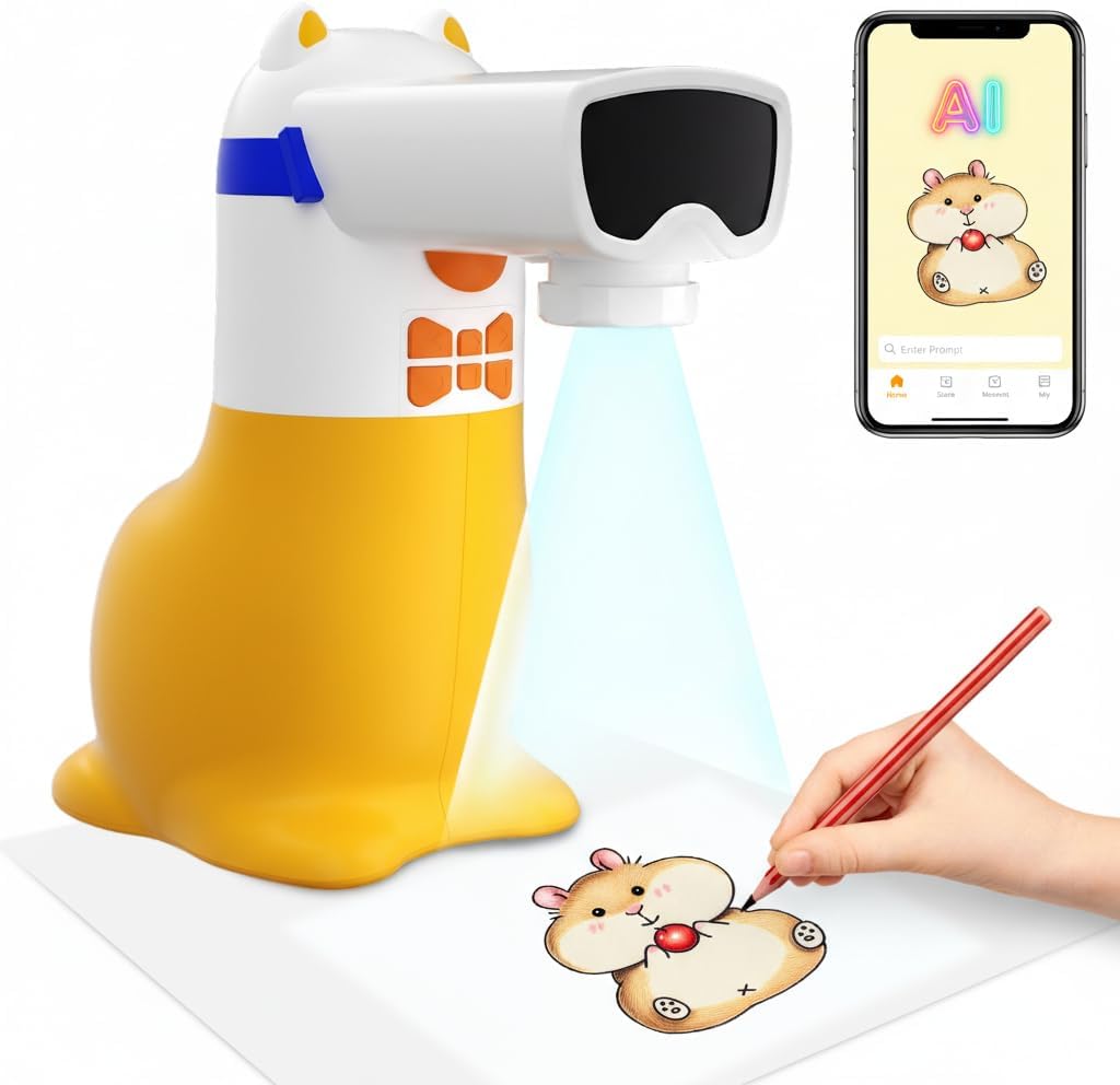 Kids AI Drawing Projector, Smart Art Tracing Machine with Photo-to-Sketch & Voice Learning, STEM Educational Toy, Birthday Christmas Gift for Boys Girls Ages 5-12