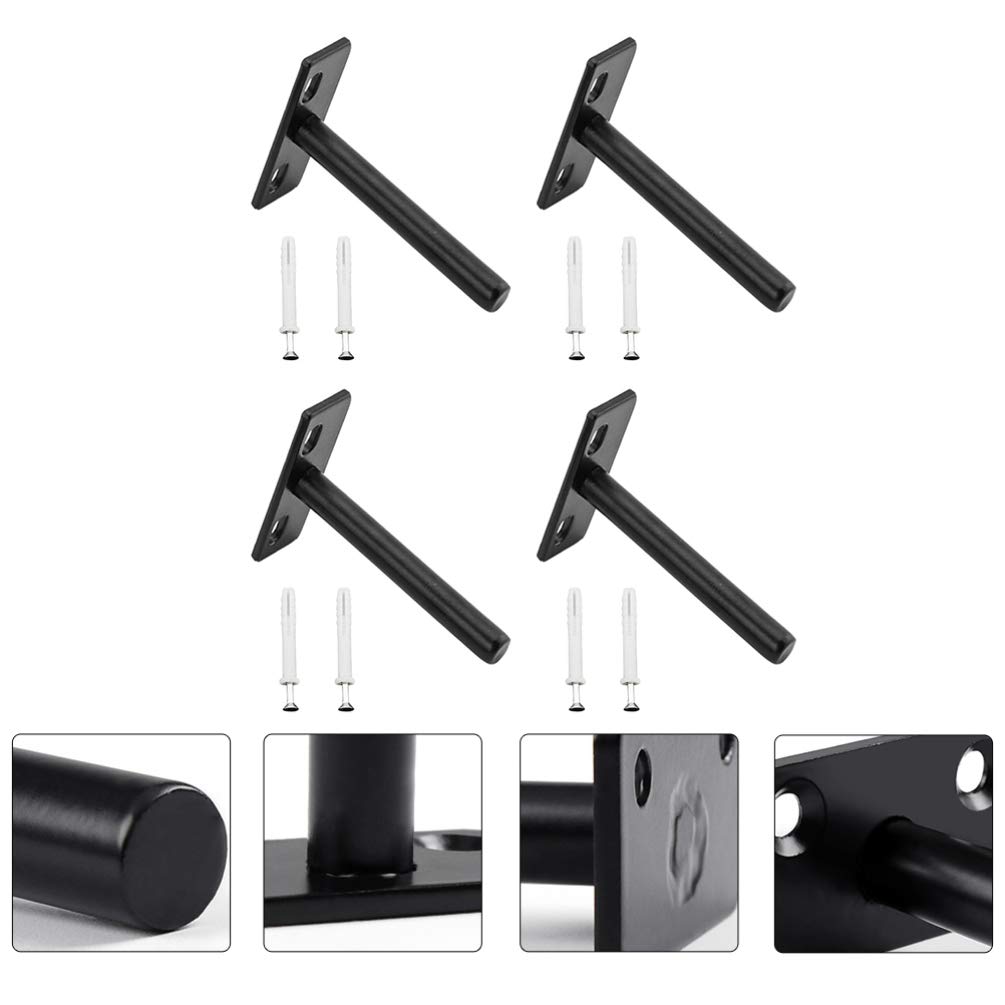 Juego de 4 soportes para estanterías flotantes, soporte oculto para estantes de madera, negro mate, tornillos y tacos incluidos