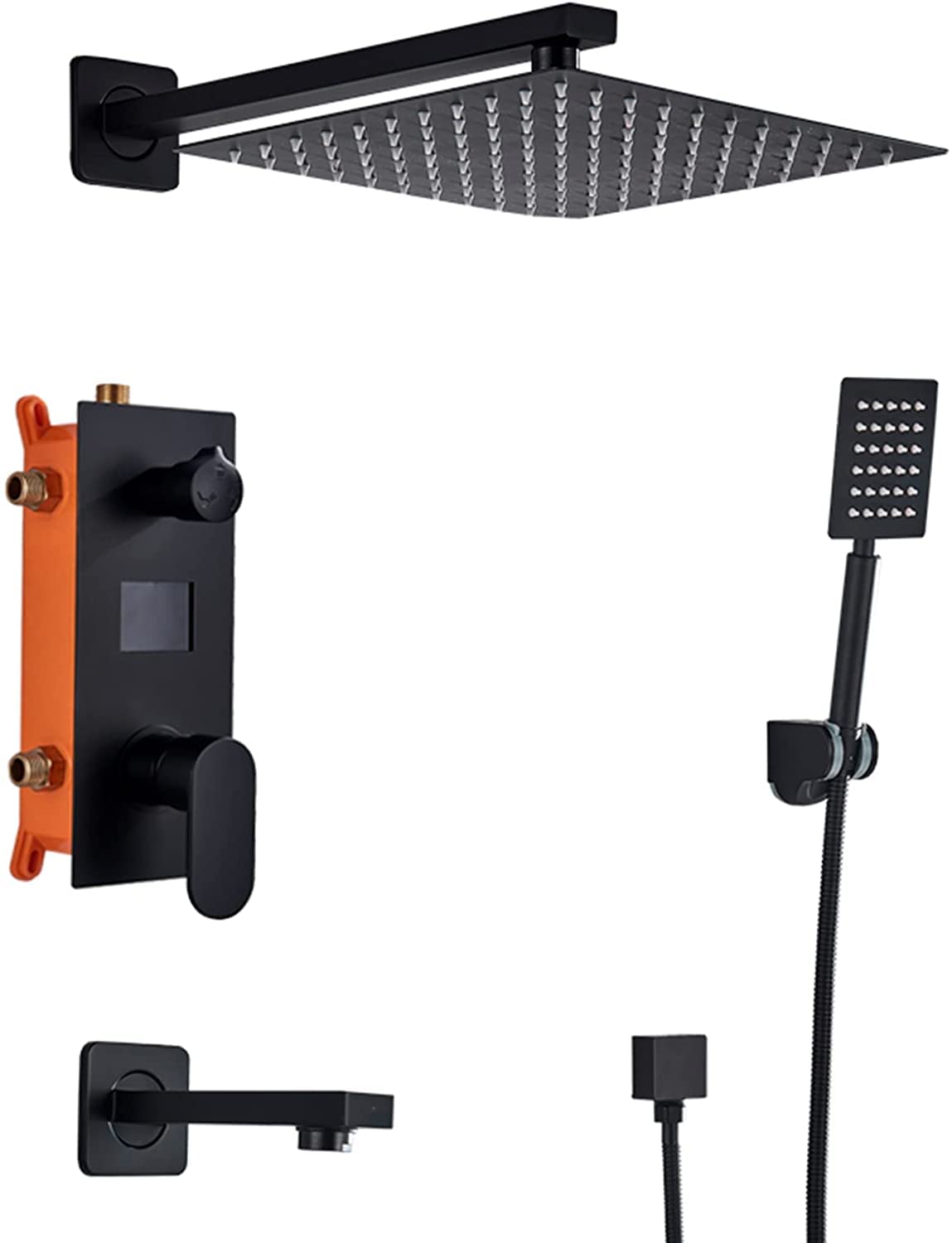 Aycdl Black Shower System Digital Display Concealed Shower Faucet Set Matt Shower Mixer Set With Hand Shower And Waterfall Rainfall Shower Head,12 Inch