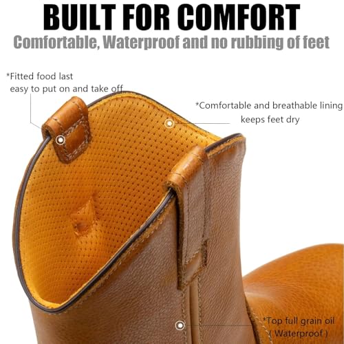 SUREWAY 10in Mens Soft/Steel Toe Waterproof Wellington Work Boot,Heavy Duty Pull On Leather Work Boots,Goodyear Welted,Full Grain Leather,Industrial Safety boot Classic Cowboy Boot,EH Rated4
