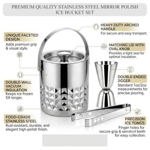 Image of FINALITY Stainless Steel Double Walled Insulated Ice Bucket (SILVER POLISH HONEYCOMB)
