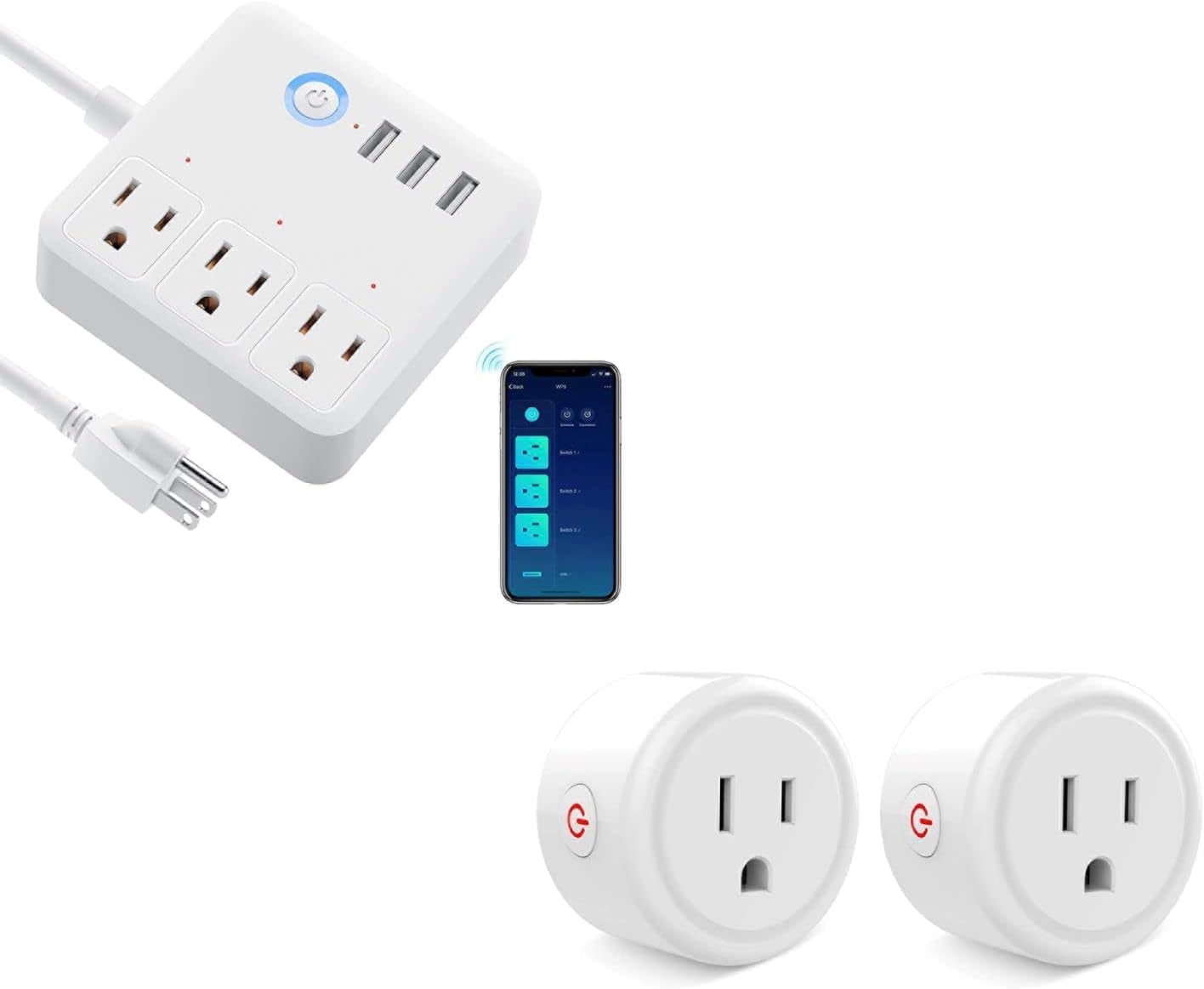 Smart Plug Power Strip and Mini Smart Plug, WiFi Socket