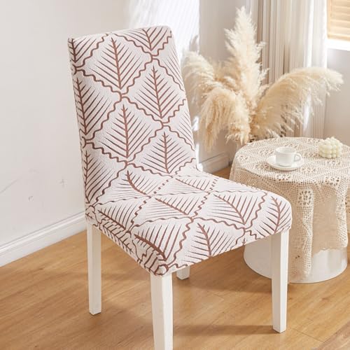 Image of HOMETHREADS Stretchable Elastic Jacquard Chair Seat Cover | Removable, Washable & Durable Chair Protector | Ideal for Dining Room, Kitchen, Restaurant & Party Chairs (Brown, Pack of 4)