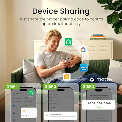 Image of GHome Smart Plug Matter 15A, WiFi Smart Plugs Compatible with Alexa, Apple Home, Siri, Google, SmartThings, Smart Outlet Timer with APP Remote Control, 2.4GHz Wi-Fi Only, ETL FCC Listed