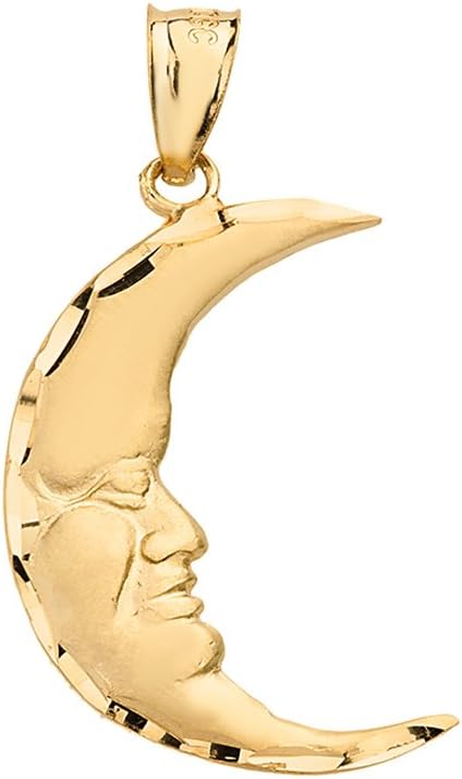 High Polish 10k Yellow Gold Crescent Shape Moon Face Pendant