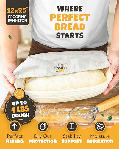Image of CRUSTLOVE Cast Iron Bread-Pan with Lid - incl. Sourdough Bread Baking Supplies - like Banneton Bread-Proofing Basket - 7.2QT Bread-Oven Dutch, Oven for Bread-Baking Cast Iron Pan Scoring Tool Lame Kit