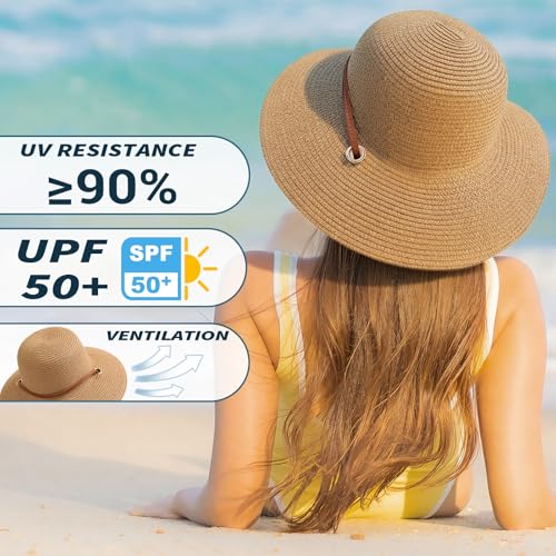 Image of Beach Hat for Women, Wide Brim Sun Straw Hats for Women, Sun Hat Womens UPF 50+ UV Protection, Floppy Foldable Summer Hats