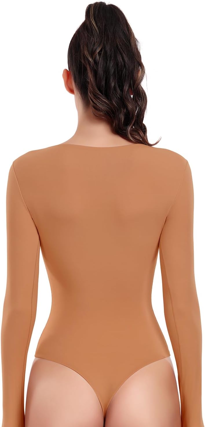 HeyNuts Women's Ultra Soft Long Sleeve Scoop Neck Bodysuit, Causal Tops Basic Tee - Image 2