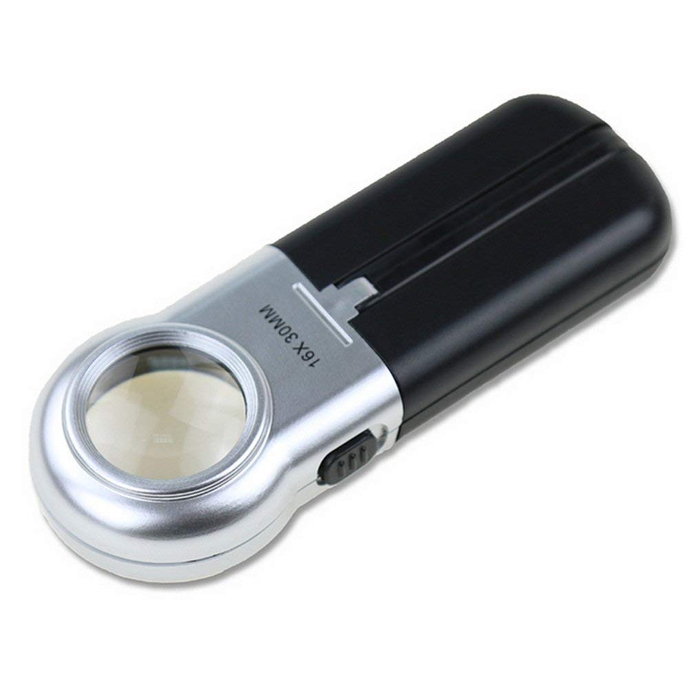 MRKU Lupa de Mano con luz LED, 16 aumentos, Lupa de Escritorio, Lupa de Lectura