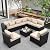 Rattaner 9 Pieces Outdoor Sectional All-Weather Wicker Patio Furniture Set Patio Sectional Glass Patio Table Non-Slip Cushions and Waterproof Covers, Khaki