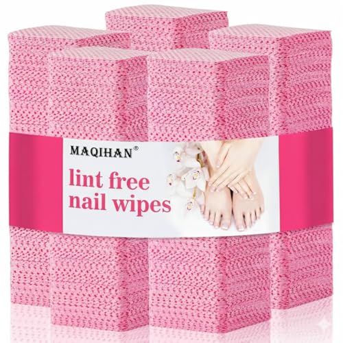 MAQIHAN 600 Lint Free Nail Wipes - Pink Nail Polish Remover Wipes Lint Free Nail Wipes Pads for Gel...