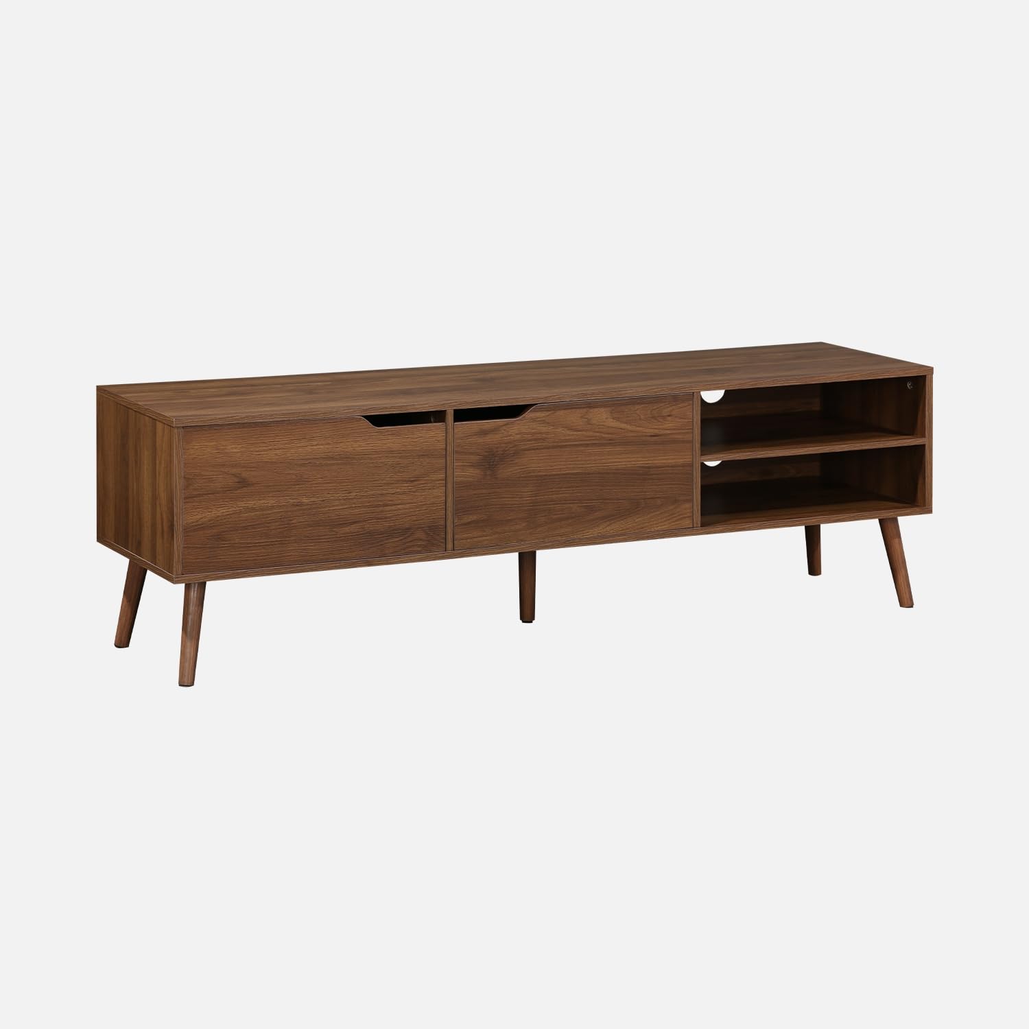 Meuble TV Alice's Home Bois de Noyer 2 Portes 1 Étagère 160cm Pour la Salle de Vie