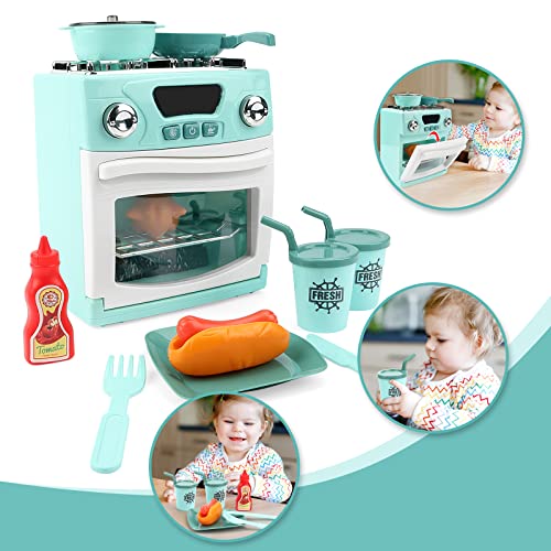 deAO "My First Kitchen" Set Kinderspielzeug Kinder Elektroofen und Kochfeld mit Lichtern Perfektes Küchenset für Ihre Kinder Kinder 10-teiliges Set Zubehör - Küchen-Essens-Spielzeug zum Spielen – Bild 3